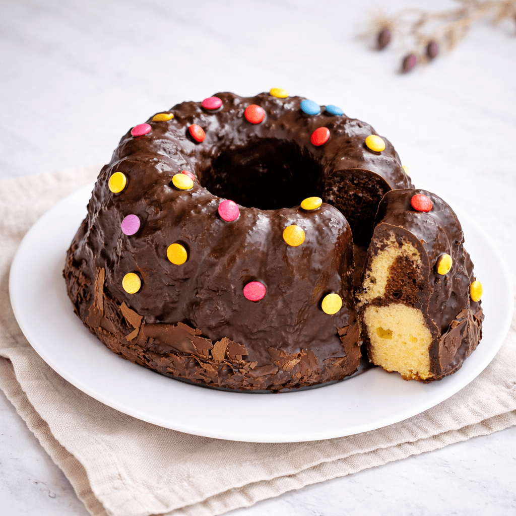 Cafe Reinhardt Gugelhupf mit Schokoglasur und Smarties 1